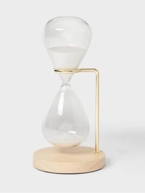 Threshold White Glass Hourglass with Gold Stand and Wood Base